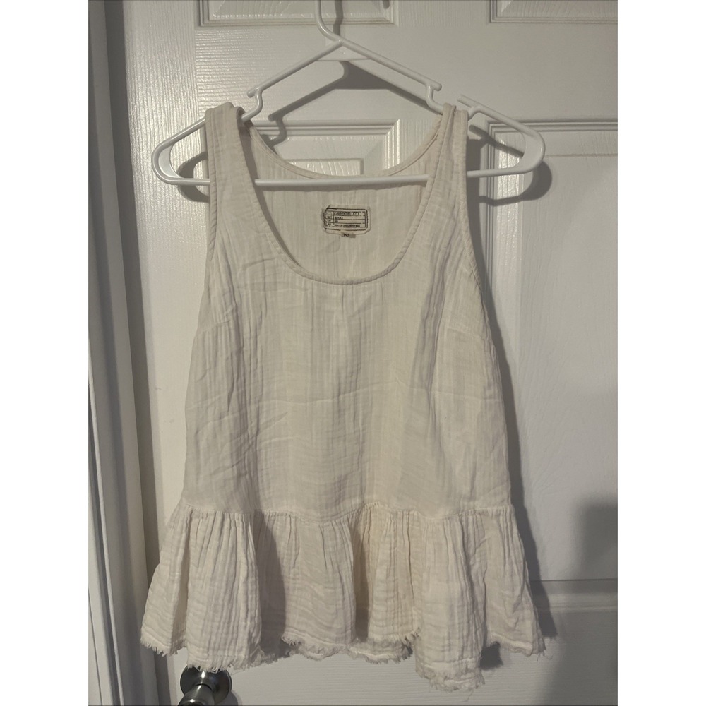Current Elliott Tank Top Raw Hem Frayed Gauze White Cotton